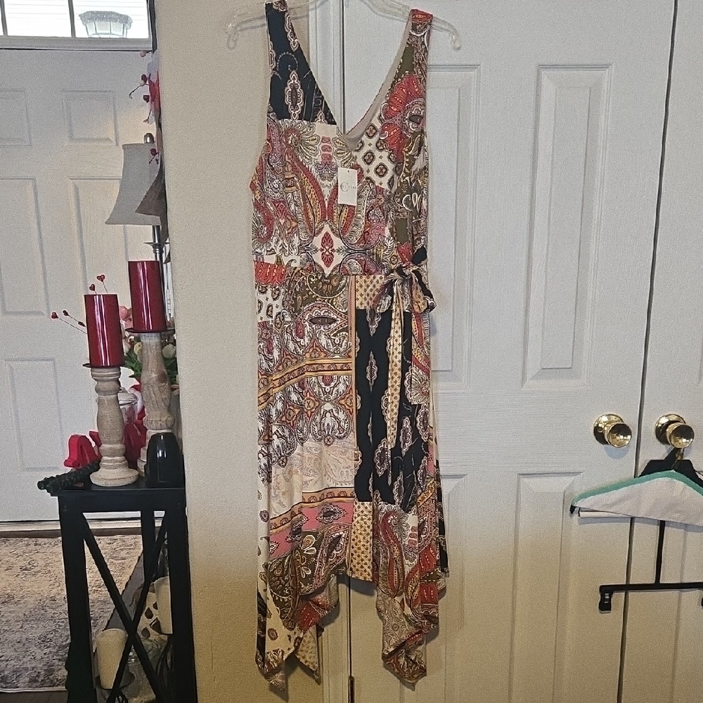 Cato Asymmetrical Dress with Paisley Print